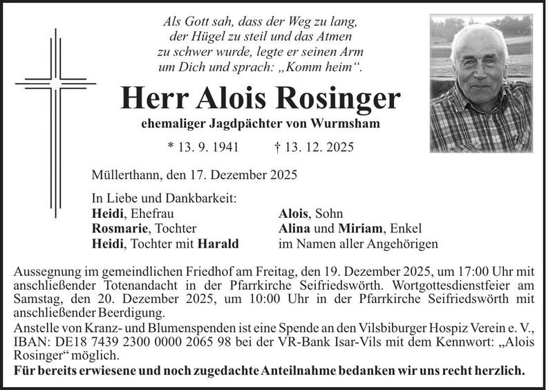 Traueranzeige Alois Rosinger