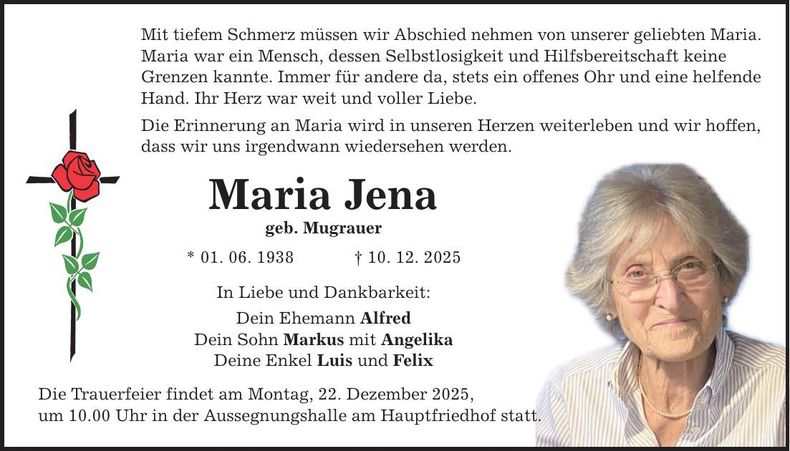 Traueranzeige Maria Jena