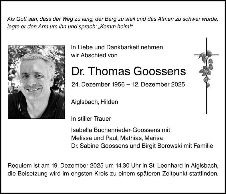 Traueranzeige Thomas Dr. Goossens