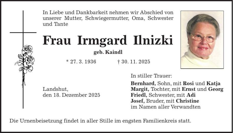 Traueranzeige Irmgard Ilnitzki