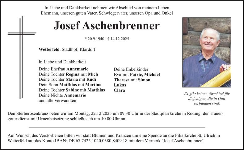 Traueranzeige Josef Aschenbrenner