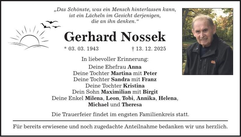 Traueranzeige Gerhard Nossek