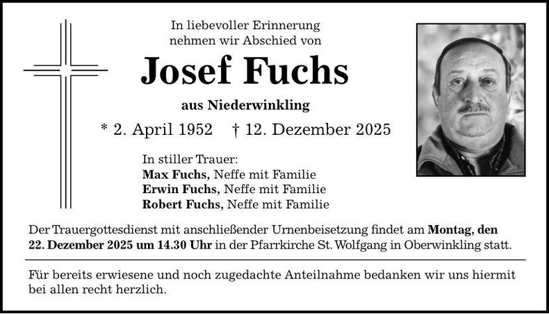 Traueranzeige Josef Fuchs