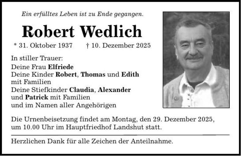 Traueranzeige Robert Wedlich