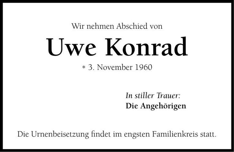 Traueranzeige Uwe Konrad