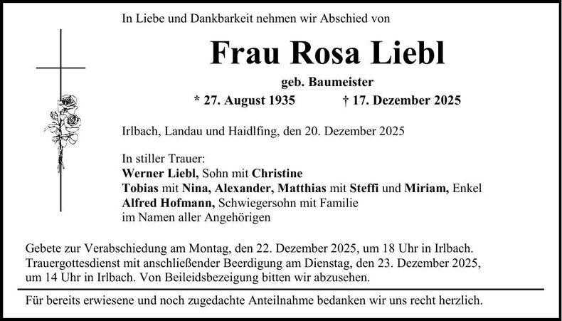 Traueranzeige Liebl Rosa