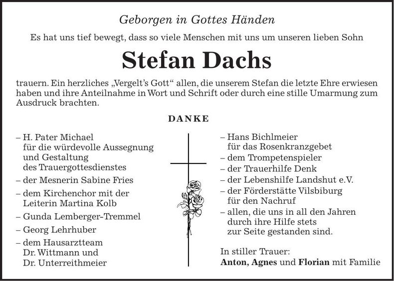 Traueranzeige Stefan Dachs