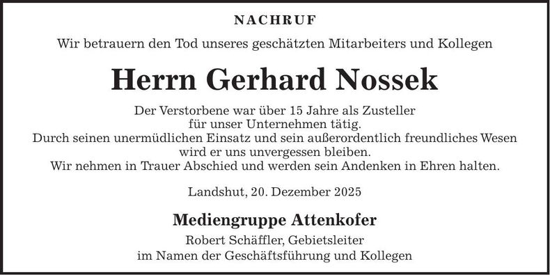 Traueranzeige Gerhard Nossek