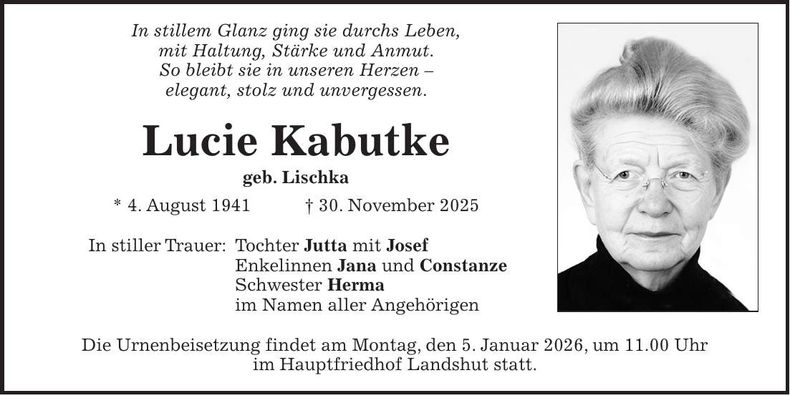 Traueranzeige Lucie Kabutke