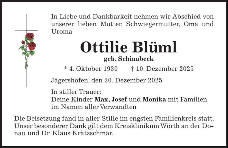Traueranzeige Ottilie Blüml