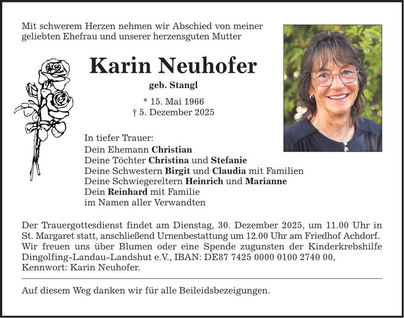 Traueranzeige Karin Neuhofer