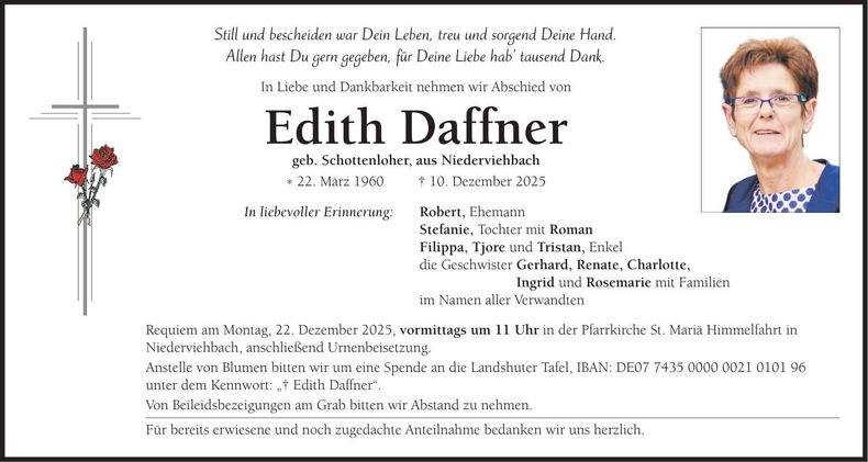 Traueranzeige Edith Daffner