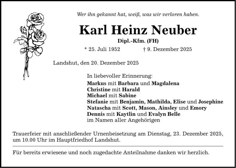 Traueranzeige Karl Heinz Neuber