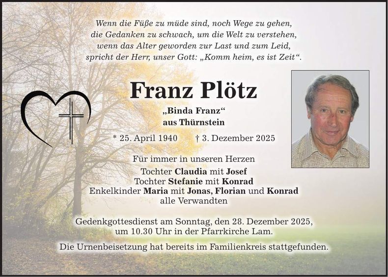 Traueranzeige Franz Plötz