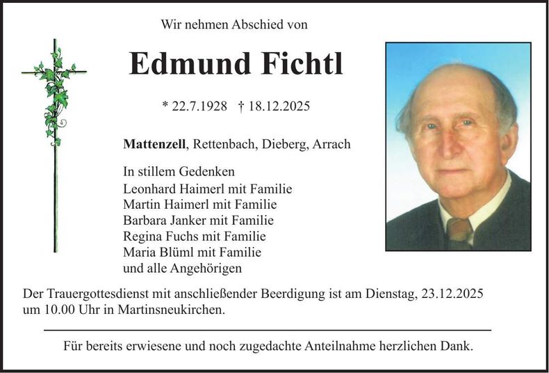 Traueranzeige Edmund Fichtl