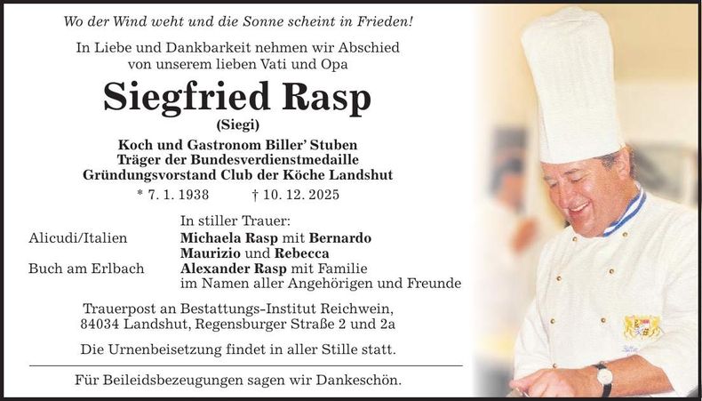 Traueranzeige Siegfried Rasp
