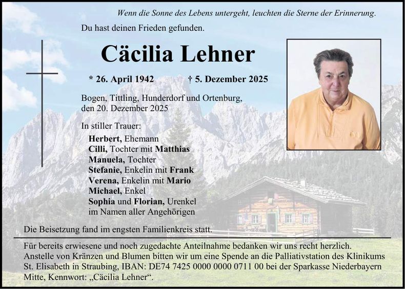 Traueranzeige Cäcilia Lehner