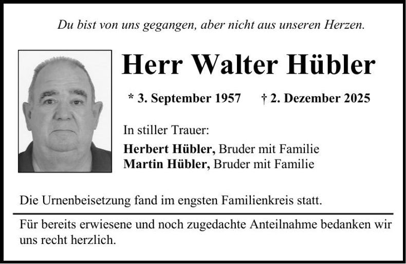 Traueranzeige Walter Hübler