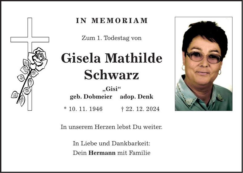 Traueranzeige Gisela Mathilde Schwarz