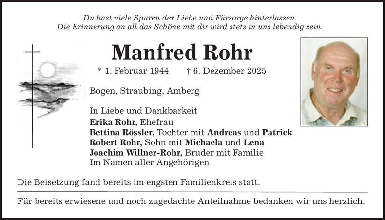 Traueranzeige Manfred Rohr