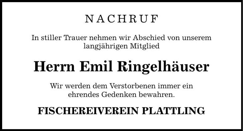 Traueranzeige Emil Ringelhäuser