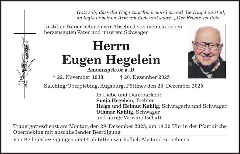 Traueranzeige Eugen Hegelein