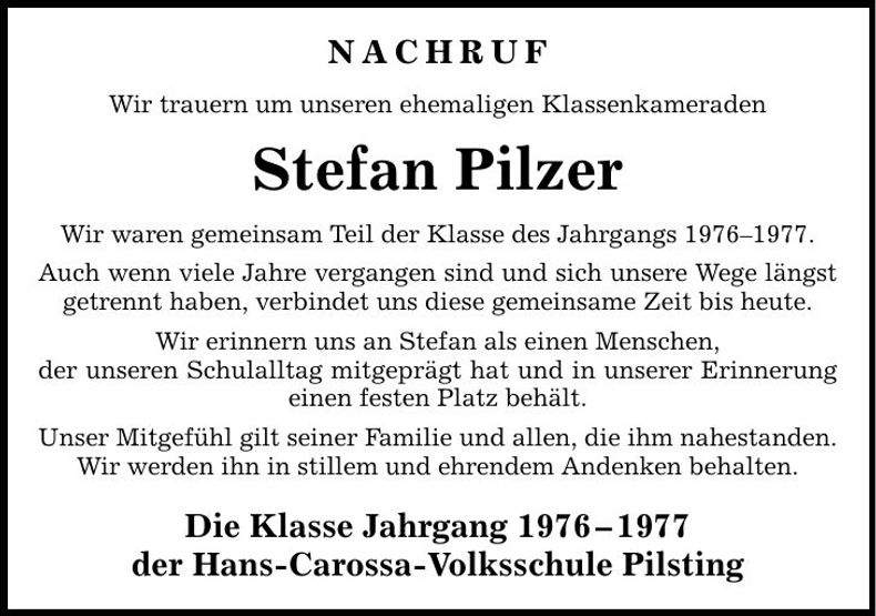 Traueranzeige Stefan Pilzer