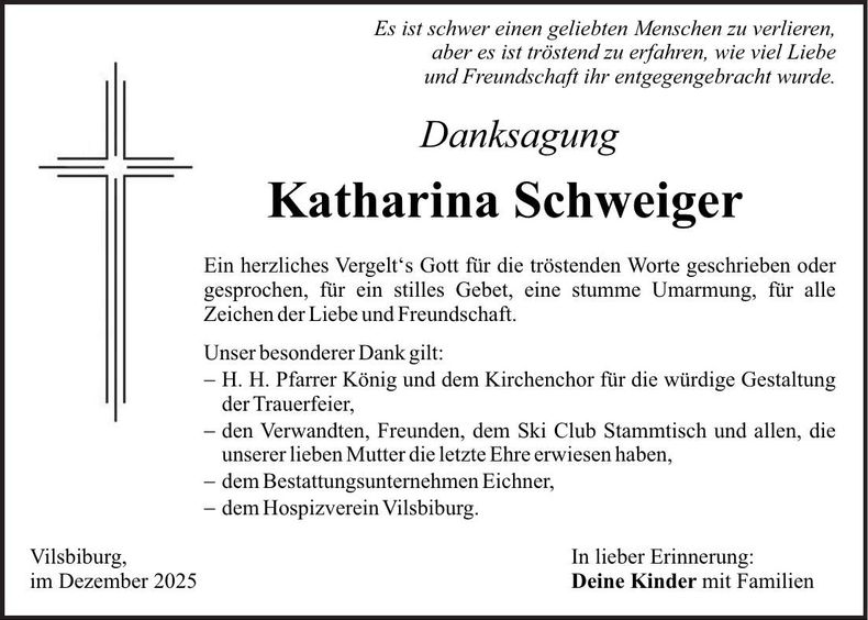 Traueranzeige Katharina Schweiger
