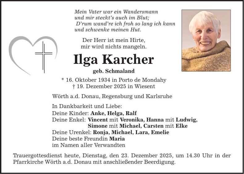 Traueranzeige Ilga Karcher