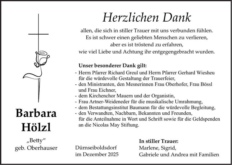 Traueranzeige Barbara Hölzl
