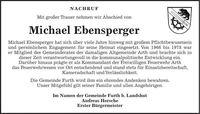 Traueranzeige Michael Ebensperger