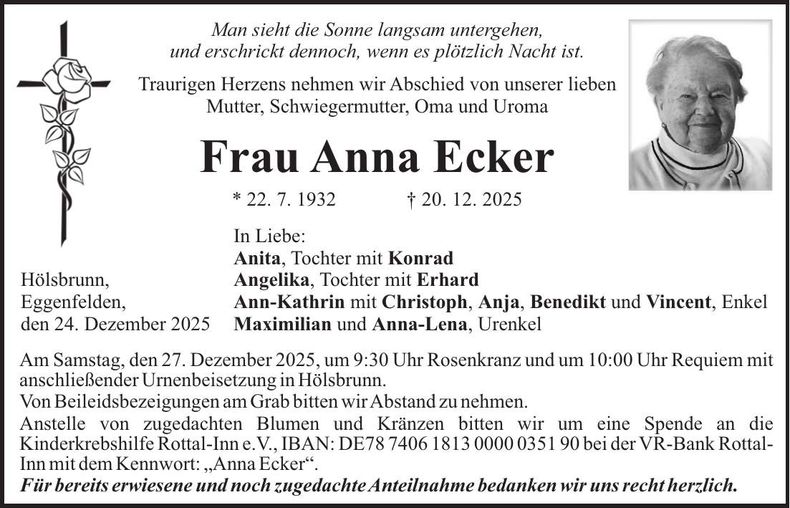 Traueranzeige Anna Ecker