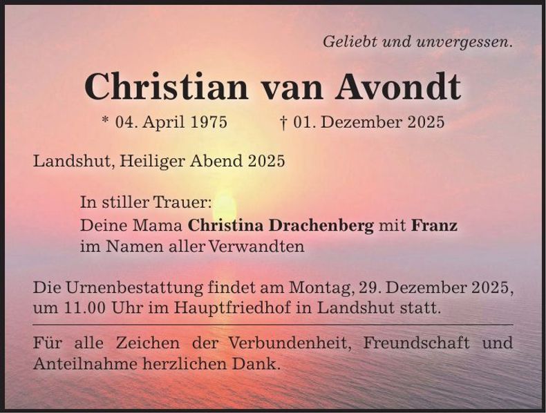 Traueranzeige Christian van Avondt