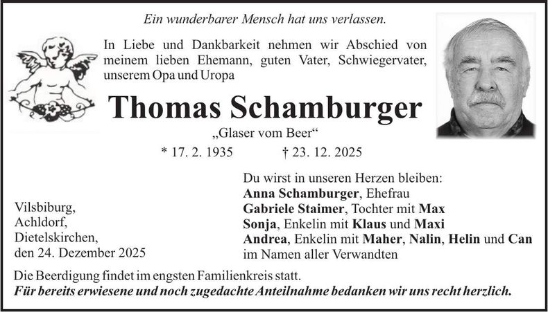 Traueranzeige Thomas Schamburger