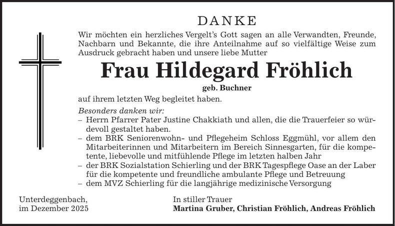 Traueranzeige Hildegard Fröhlich