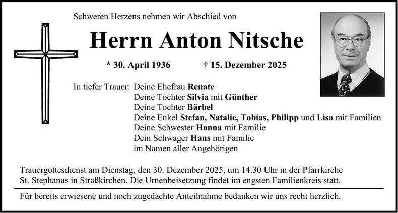 Traueranzeige Anton Nitsche