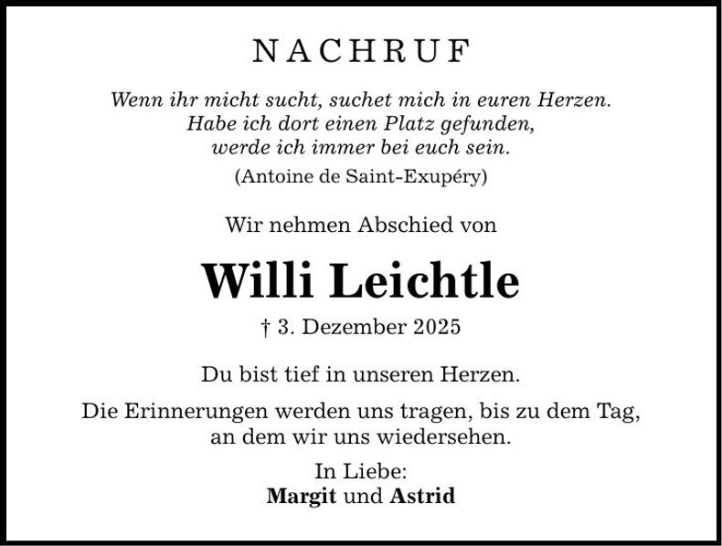 Traueranzeige Willi Leichtle