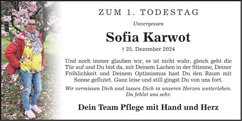 Traueranzeige Sofia Karwot