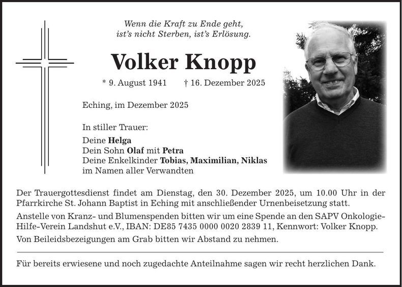 Traueranzeige Volker Knopp