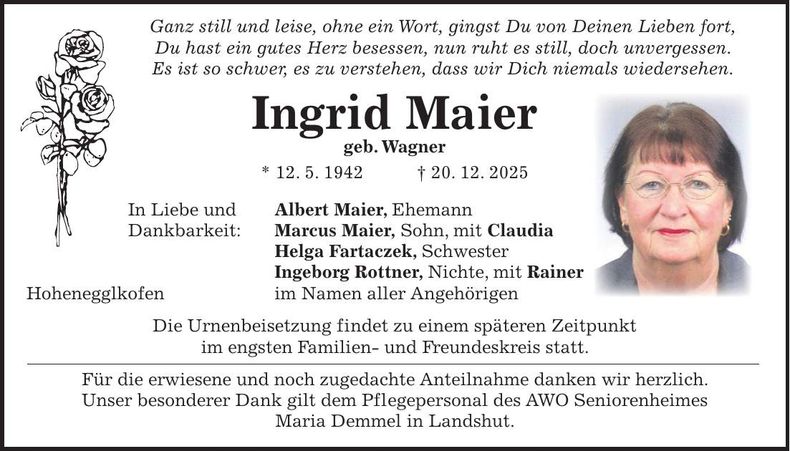 Traueranzeige Ingrid Maier