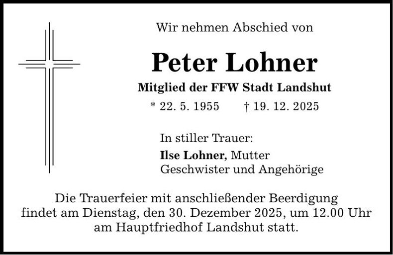 Traueranzeige Peter Lohner