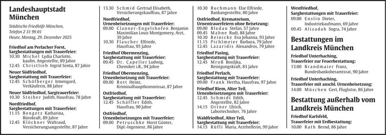 Traueranzeige Abendzeitung Bestattungskalender