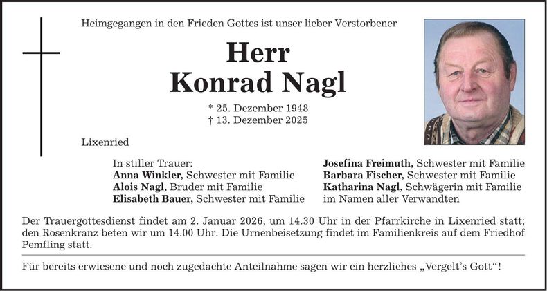 Traueranzeige Konrad Nagl