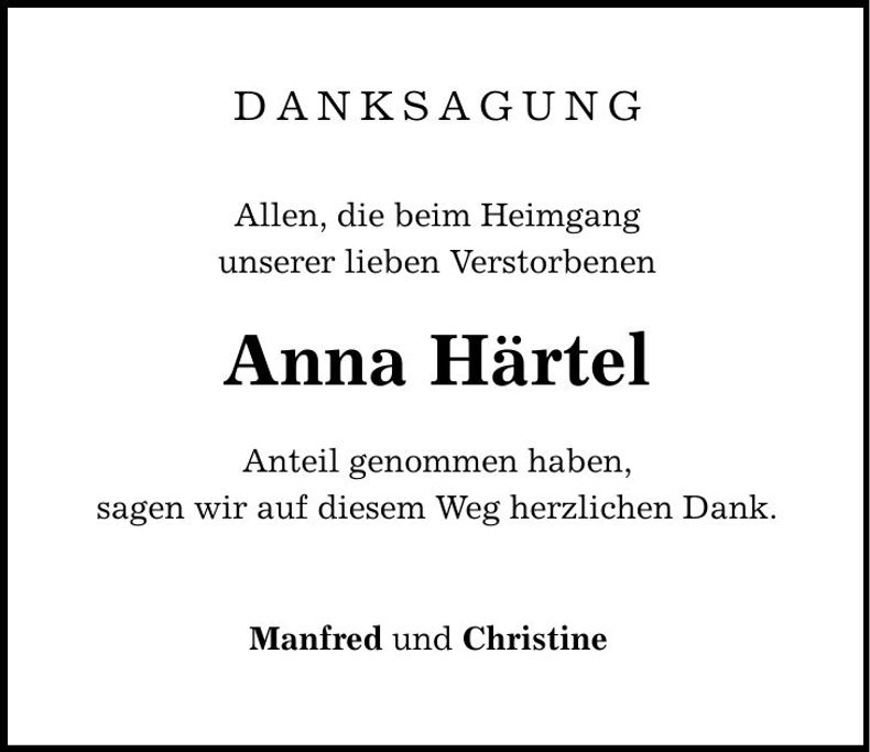 Traueranzeige Anna Härtel