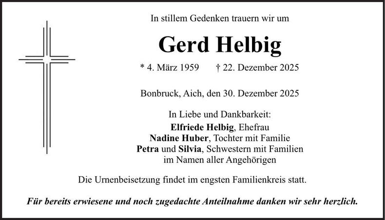 Traueranzeige Gerhard Helbig