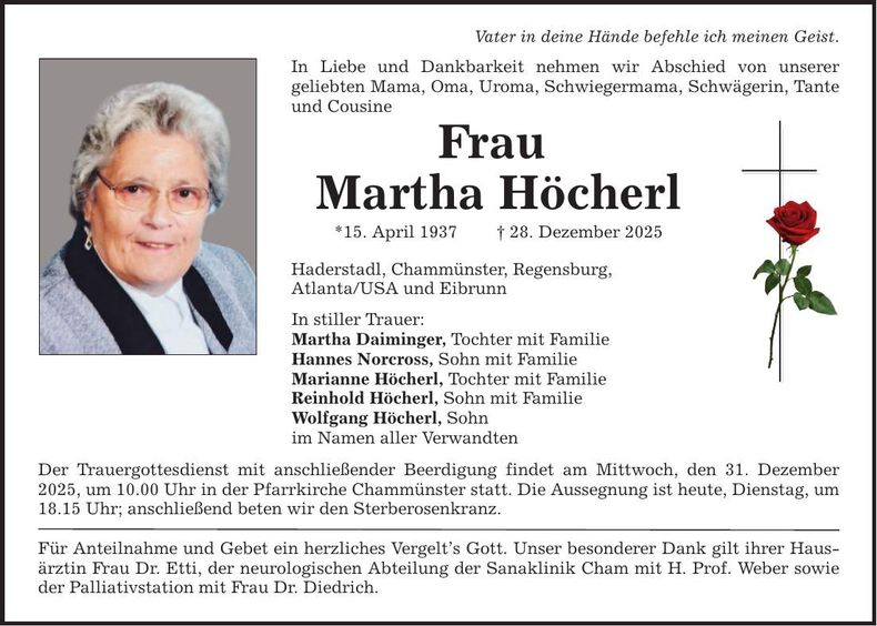 Traueranzeige Martha Höcherl