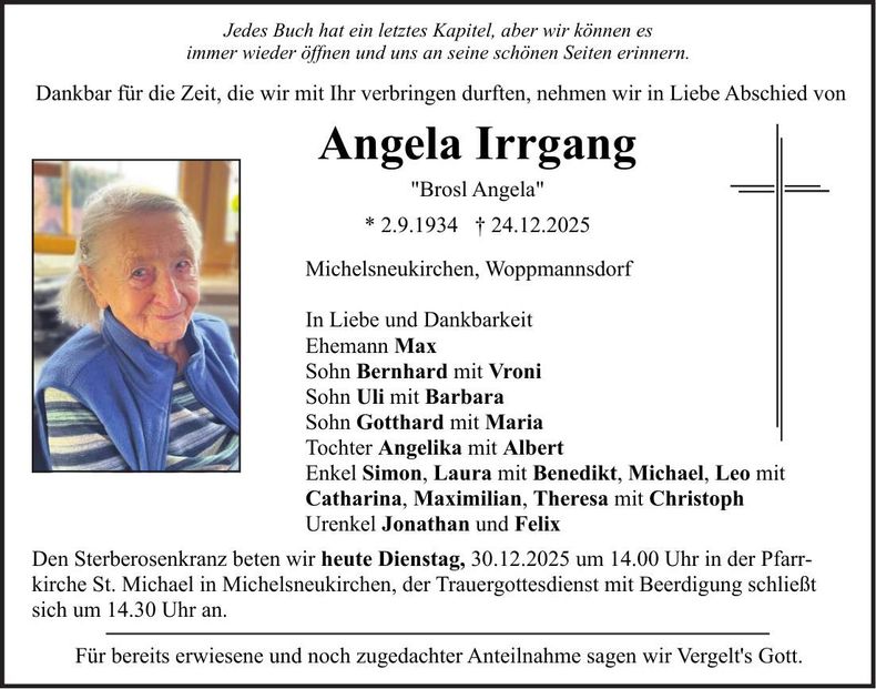 Traueranzeige Angela Irrgang