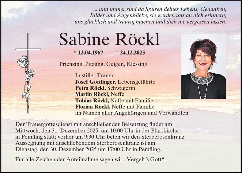 Traueranzeige Sabine Röckl