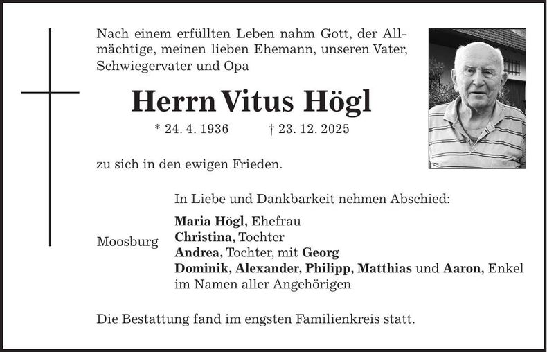 Traueranzeige Vitus Högl