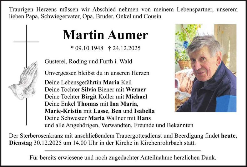 Traueranzeige Martin Aumer